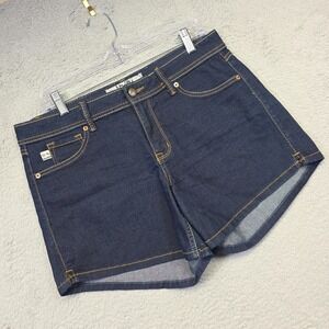 17/21 Premium Shorts Womens 10 Blue Mid Rise Denim Dark Wash Regular Fit Stretch